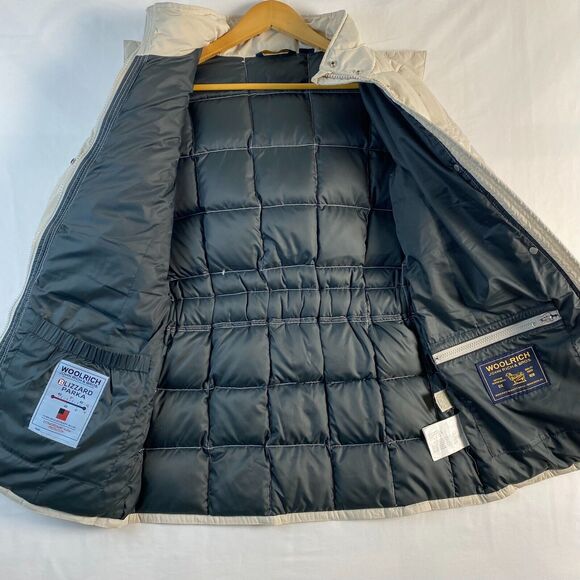 Woolrich Blizzard Parka Down Winter Jacket Hooded Puffer Women Beige Size‎ L - Picture 9 of 14